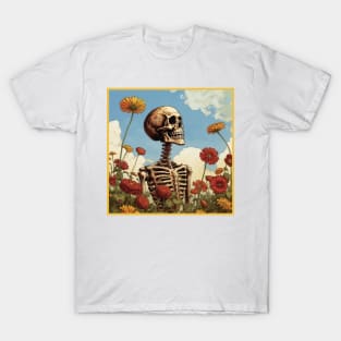 Creepy Skeleton Flower Cartoon Vintage T-Shirt